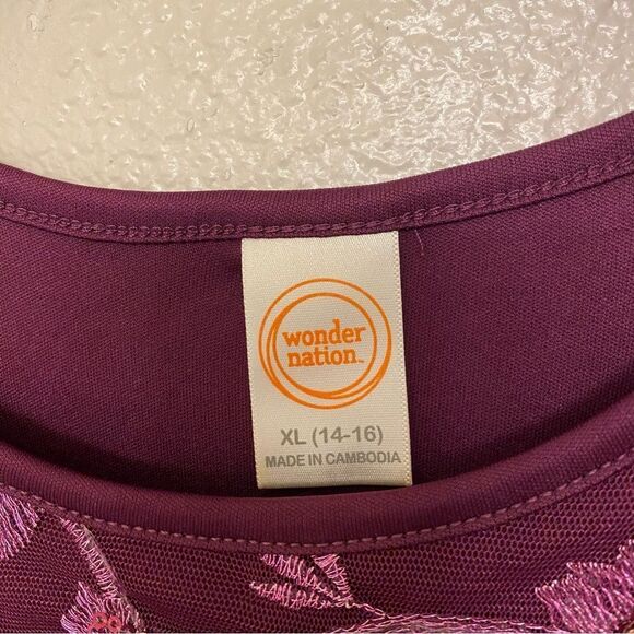 Purple lace floral mesh embroidered formal girls dress long sleeve XL 14-16 - Picture 9 of 10